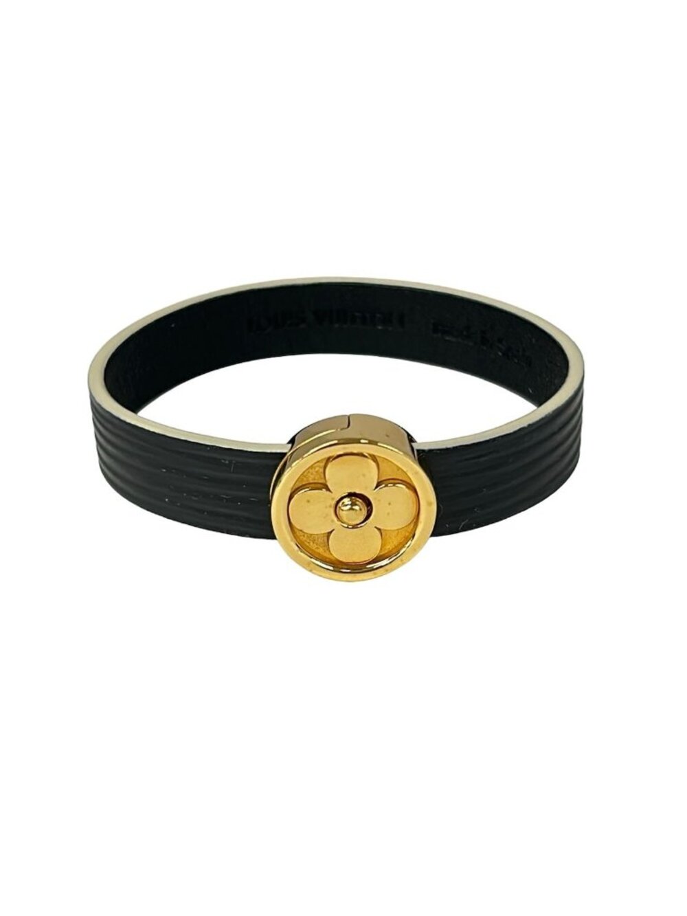 Louis Vuitton Bracelet Flower Action Leather Black 17